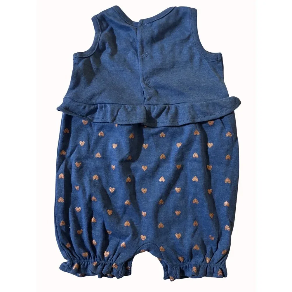 Quiltex Baby Girl Romper 6-9 Months NWT Blue‎ Gold 